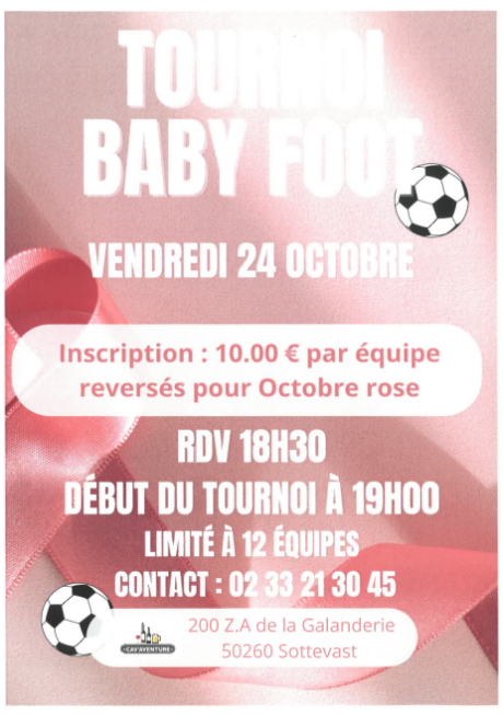 Cav’Aventure organise un tournoi de baby-foot au profit d’Octobre Rose